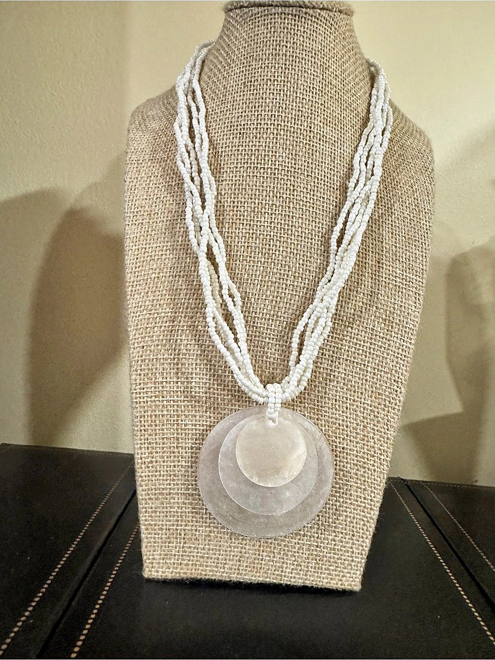 Beaded Layered Pendant Necklace in White